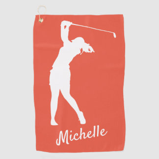 Lefthanded "golfer Michelle" orange rot Golfhandtuch