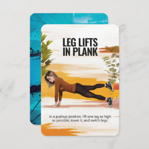 Leg-Aufzüge in der Plank-Fitness-Karte mit blauem  Save The Date