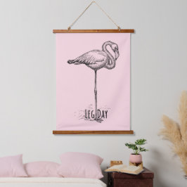 Leg Day Elegant Flamingo Fun Fitness Wandteppich Mit Holzrahmen