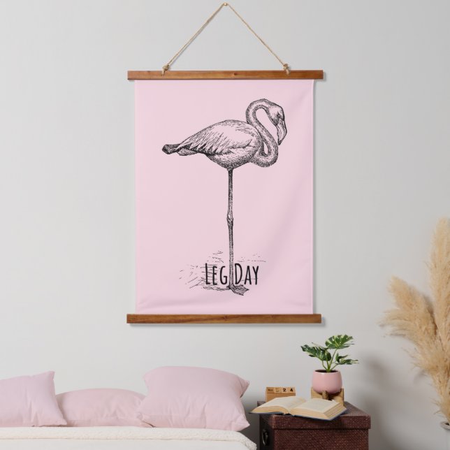 Leg Day Elegant Flamingo Fun Fitness Wandteppich Mit Holzrahmen (Schlafzimmer)