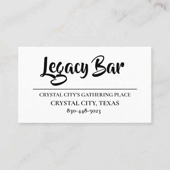 LEGACY BAR BUSINESS CARDS VISITENKARTE (Vorderseite)