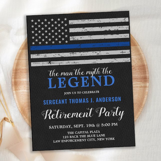 Legacy Police Retirement Party Thin Blue Line Flag Einladungspostkarte (Von Creator hochgeladen)