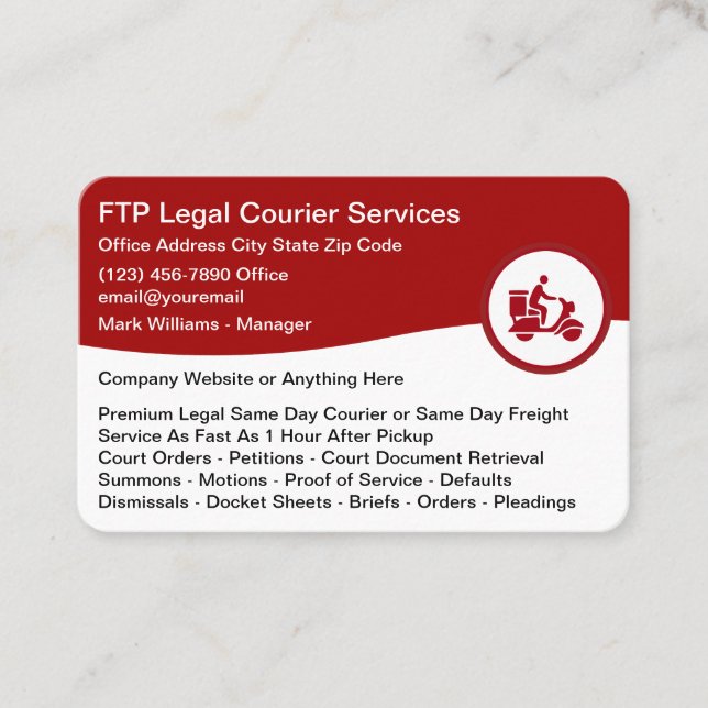 Legal Courier Services Business Cards Visitenkarte (Vorderseite)