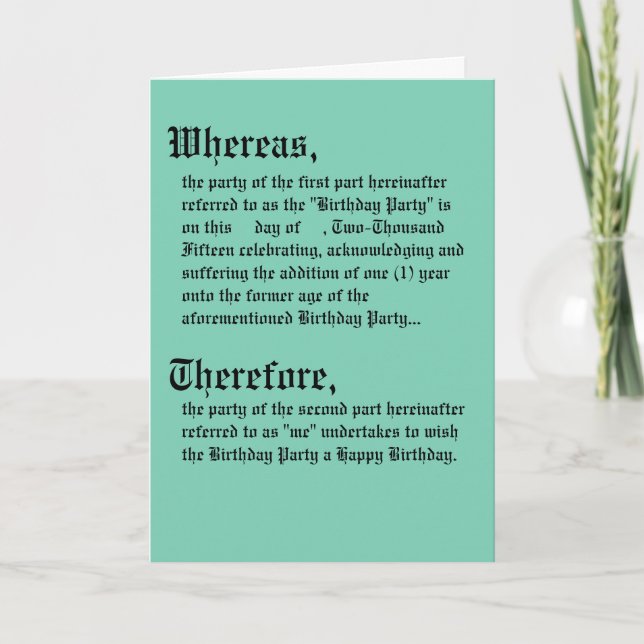 Legale Vertrags-Geburtstags-Karte Karte (Vorderseite)