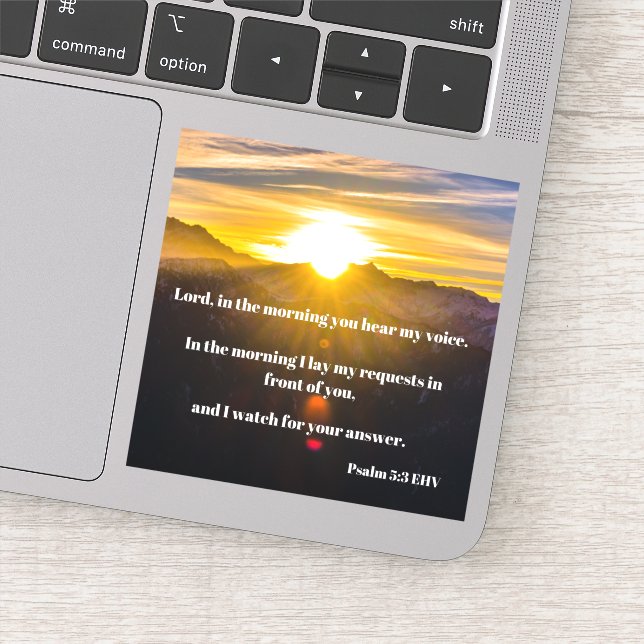 Lege meine Sorgen vor Gott Psalm 5:3 Bibel. Aufkleber (Detail)