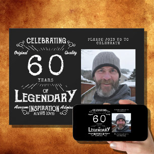 Legend 60. Geburtstagsfoto Schwarz Vintage Einladung