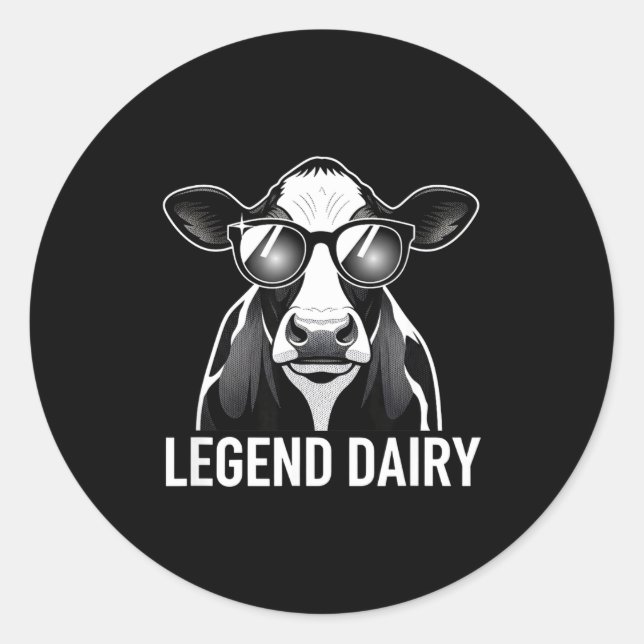 Legend Dairy, Cool Cow With Sungles  Runder Aufkleber (Vorderseite)