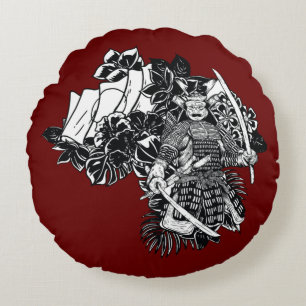 Legendär Samurai Warrior mit Katana Design Rundes Kissen