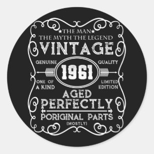 Legendäre 1961er Vintage-Männer - 60. Geburtstag L Runder Aufkleber