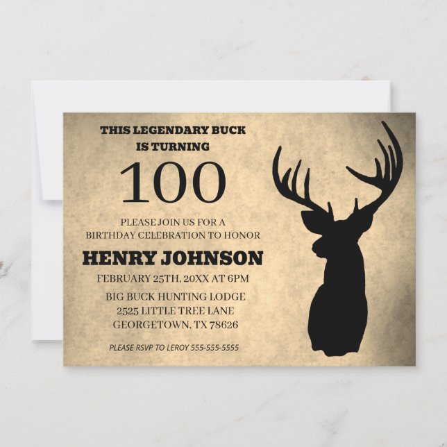 Legendärer Bock 100. Geburtstag Jagd  Einladung (Vorderseite)