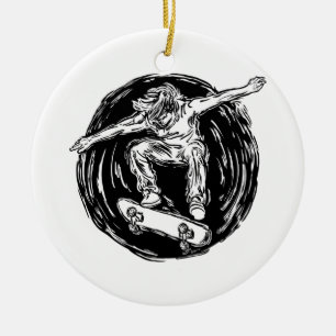 Legendärer Skater beim Skateboarden im Mittelluft Keramik Ornament