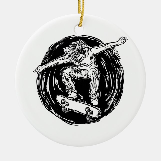 Legendärer Skater beim Skateboarden im Mittelluftb Keramik Ornament (Vorne)