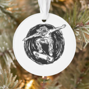 Legendärer Skater beim Skateboarden im Mittelluftb Ornament