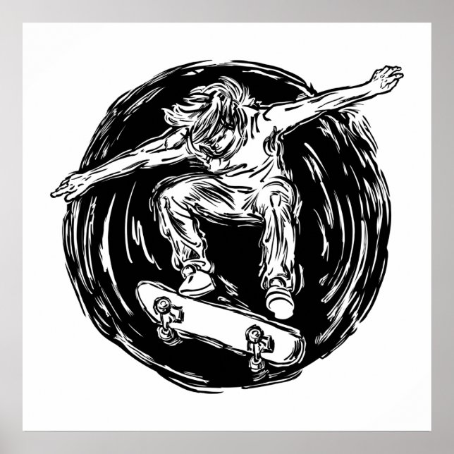 Legendärer Skater beim Skateboarden im Mittelluftb Poster (Vorne)