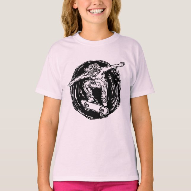 Legendärer Skater beim Skateboarden im Mittelluftb T-Shirt (Vorderseite)