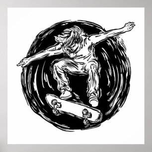 Legendärer Skater beim Skateboardfahren in der Luf Poster