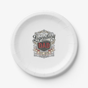 Legendäres Vintage-T-Shirt-Design mit Vater-Gravur Pappteller