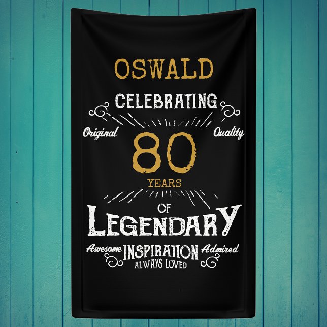 Legendary Black Gold Retro 80. Geburtstag Banner (A personalized classic party banner for that special birthday turning 80)