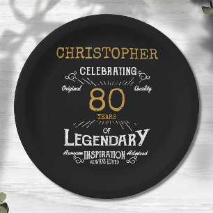 Legendary Black Gold Retro 80. Geburtstag Pappteller
