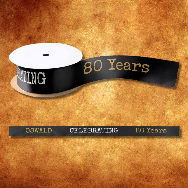 Legendary Black Gold Retro 80. Geburtstag Satinband (For those celebrating an 80th birthday we have the ideal birthday party ribbon with a vintage feel.)