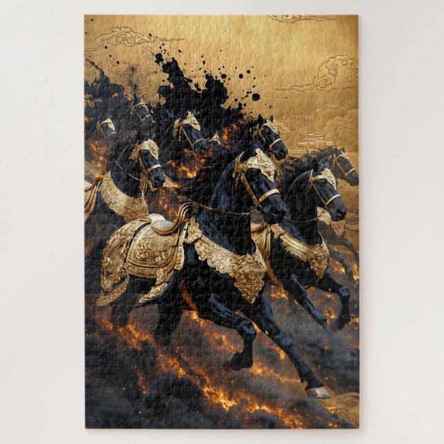 Legendary Gold Armored Horses of Fire Jigsaw Puzzl Puzzle (Vertikal)