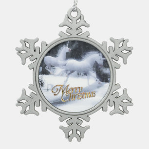 Legende der Einhörner Schneeflocken Zinn-Ornament