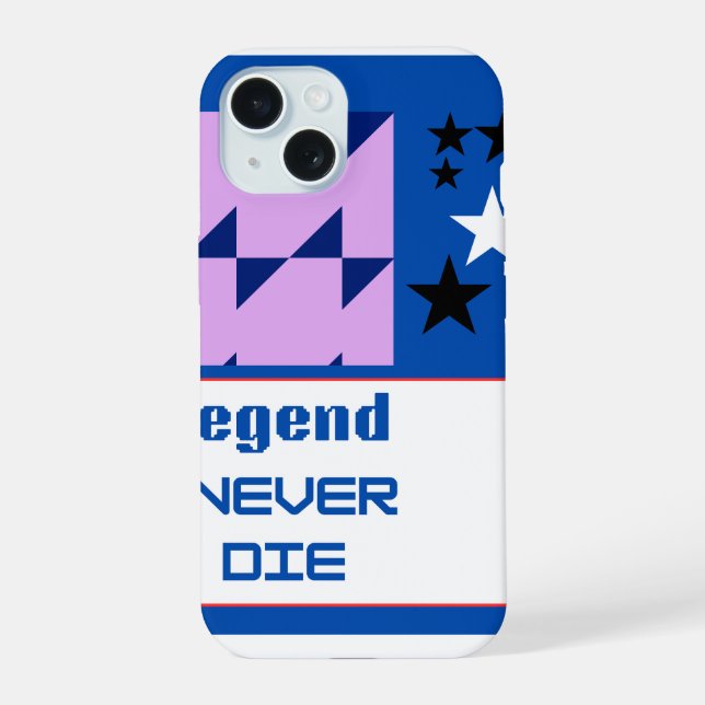 Legende Stirbt Niemals Fett Gedruckte Typografie M iPhone 15 Hülle (Rückseite)