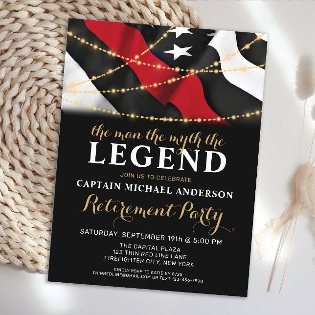 Legende Thin Red Line Feuerwehrruhestand Einladungspostkarte (Von Creator hochgeladen)