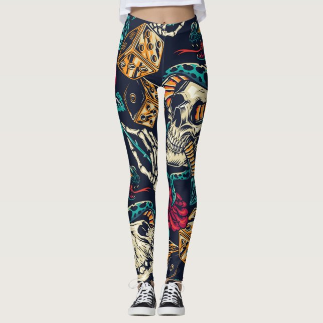 Legende Vintage Schädeltattoo Leggings (Vorderseite)