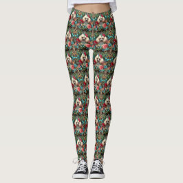 Legende White Poodle Blumenleopard Print Leggings