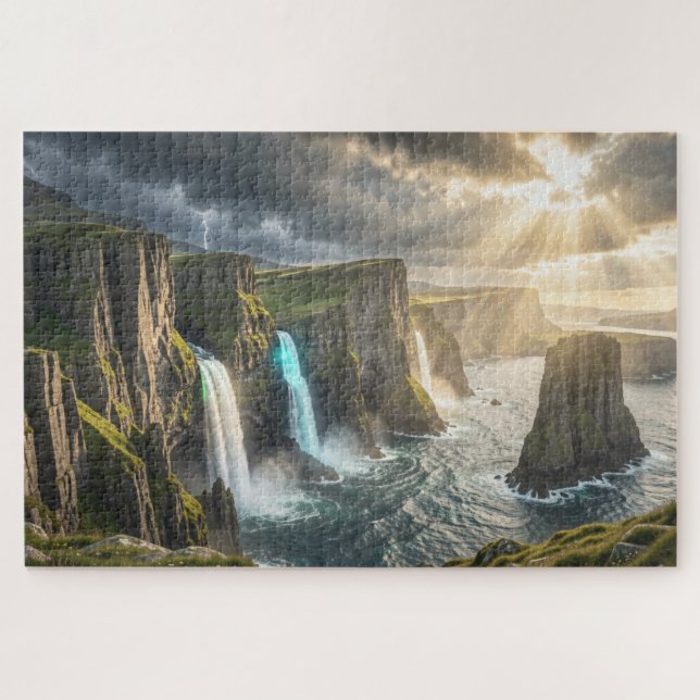 Legendeninsel-Küstenwasserfall-Jigsaw-Puzzle Puzzle (Horizontal)