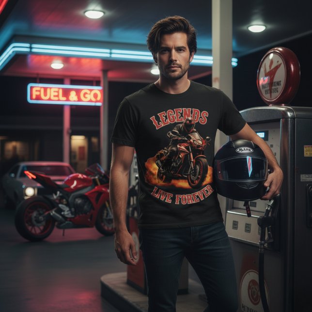 Legends Live Forever - Sportbike Motorcycle Rider T-Shirt (Von Creator hochgeladen)