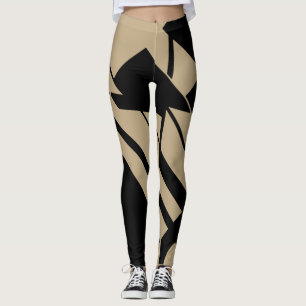Leggin für mittelgroßes Tan, schwarz geometrische Leggings