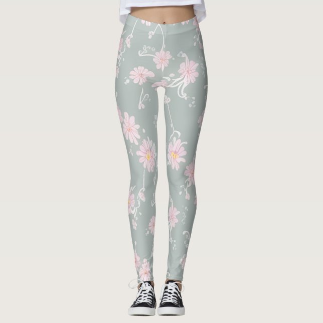 Legging Gris Verdoso Claro Floreado Leggings (Vorderseite)