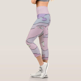 Legging Hoch Taille Abstrakt Violett und Rosa