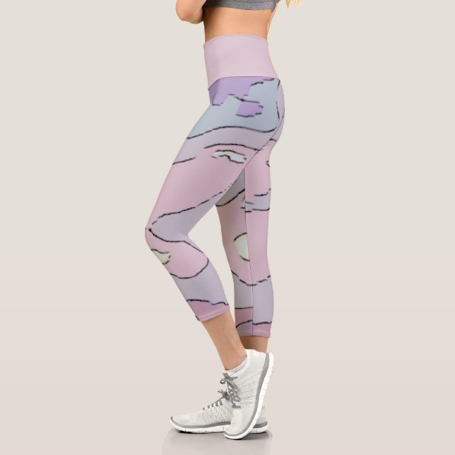 Legging Hoch Taille Abstrakt Violett und Rosa (Links)