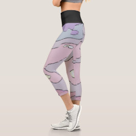 Legging Hochtailliert Schwarz Abstrakt Lila und Ro