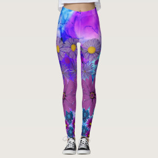 Legging Mosaic Kaleidoscope Flower Blue and Purple Leggings