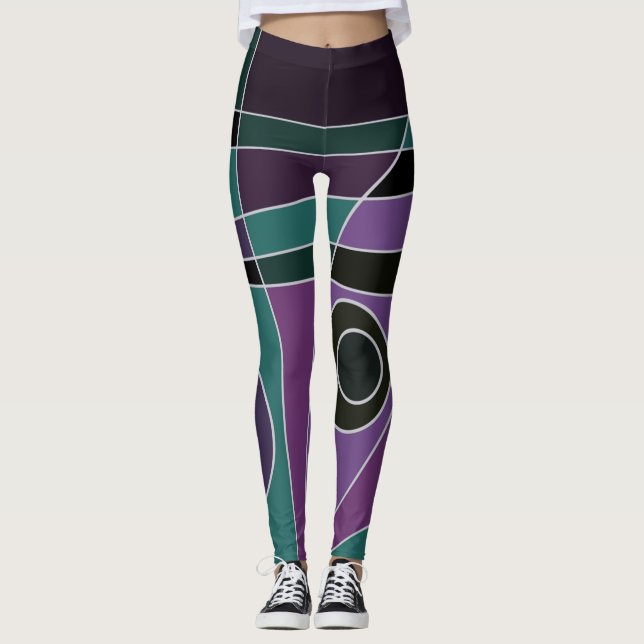 Leggings Abstrakt Surfen Aquamarin Lila (Vorderseite)