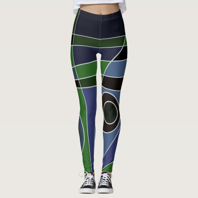 Leggings Abstrakt Surfen in grünem Blau (Vorderseite)