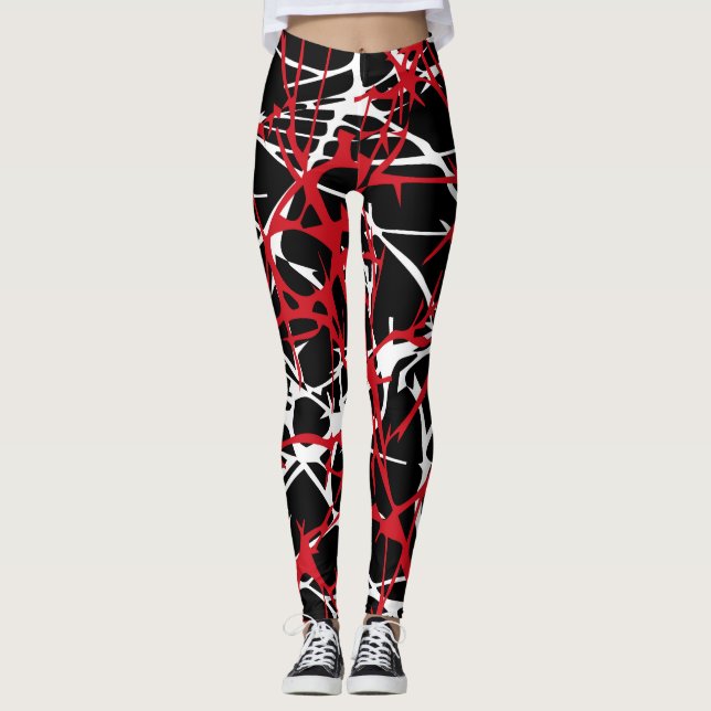 Leggings, abstraktes Design, schwarz, weiß, rot Leggings (Vorderseite)
