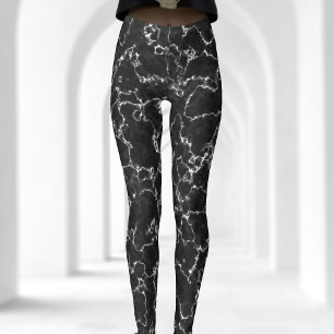 Leggings aus Abstraktem, schwarzem und weißem Marm