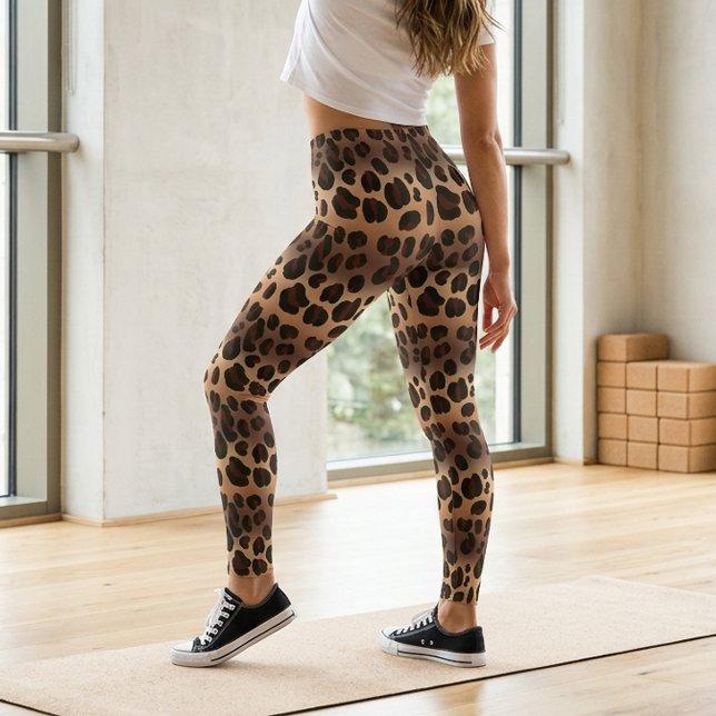 Leggings aus braunem Leopard mit großen Spots (Brown Leopard Print Animal Skin Fur Pattern Leggings)
