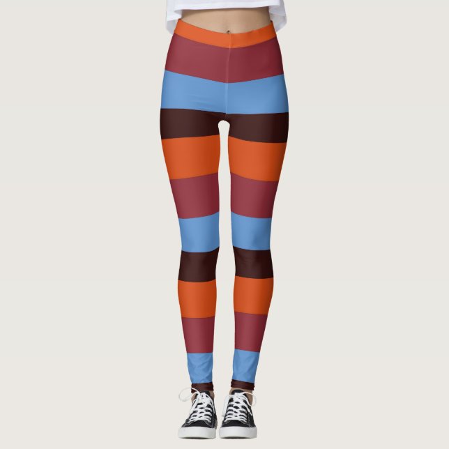 Leggings aus braunen, orangen und blauen Streifen (Vorderseite)