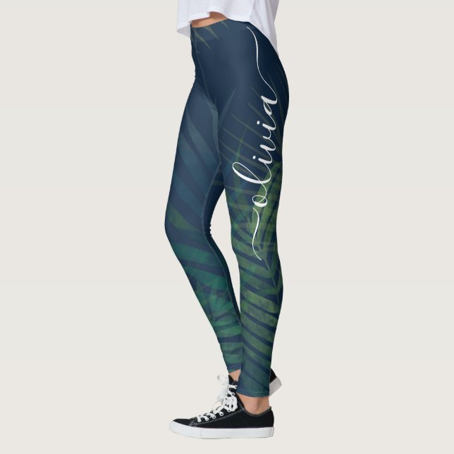 Leggings aus dunkelgrünem Palmblätterblättern - tr (Links)