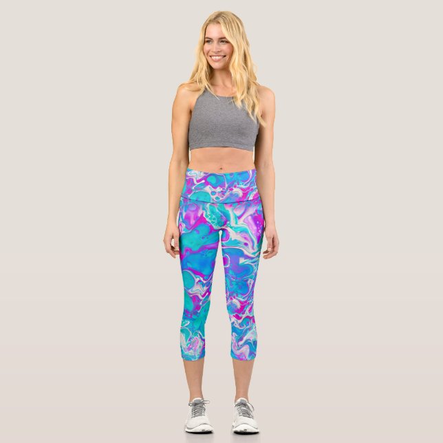 Leggings aus glänzendem, leicht blauer, flüssigem  (Vorderseite)