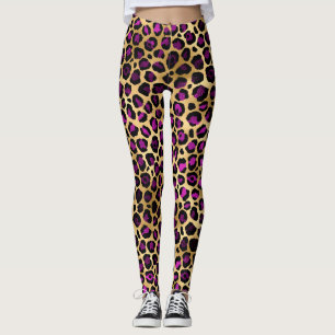 Leggings aus Gold und Lila Leopard