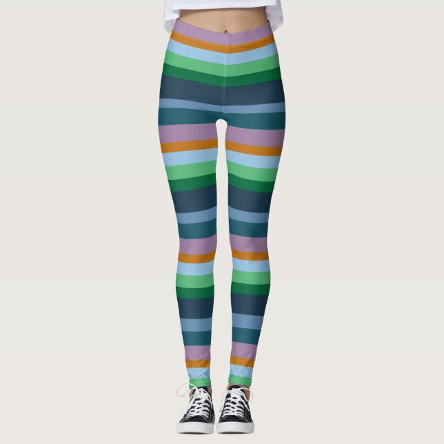 Leggings aus grünen, orangen, rosa und blauen Stre (Vorderseite)