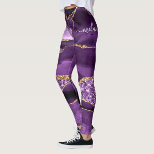 Leggings aus lila Gold Glitzer mit Individuelle Na