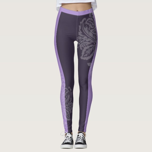 Leggings aus lila und schwarzen Damasken (Vorderseite)